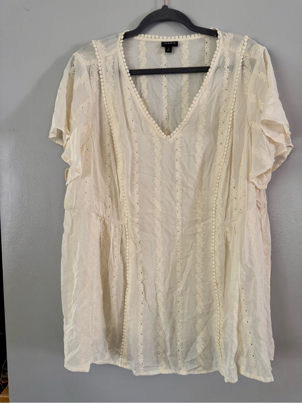 Torrid Ivory Eyelet Embroidered Flutter Sleeve Boho Blouse Top 2X